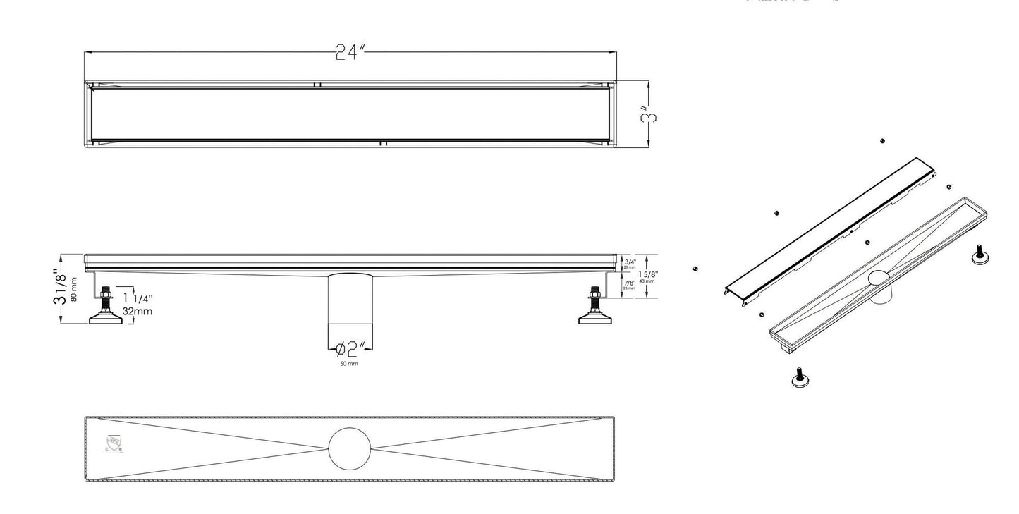 ALFI brand 24" Black Matte Stainless Steel Linear Shower Drain with Solid Cover