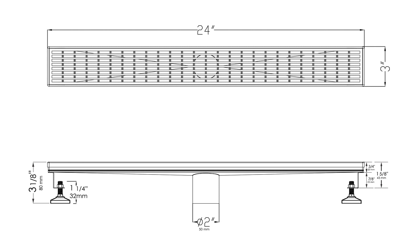ALFI brand 24" Modern Stainless Steel Linear Shower Drain with Groove Lines