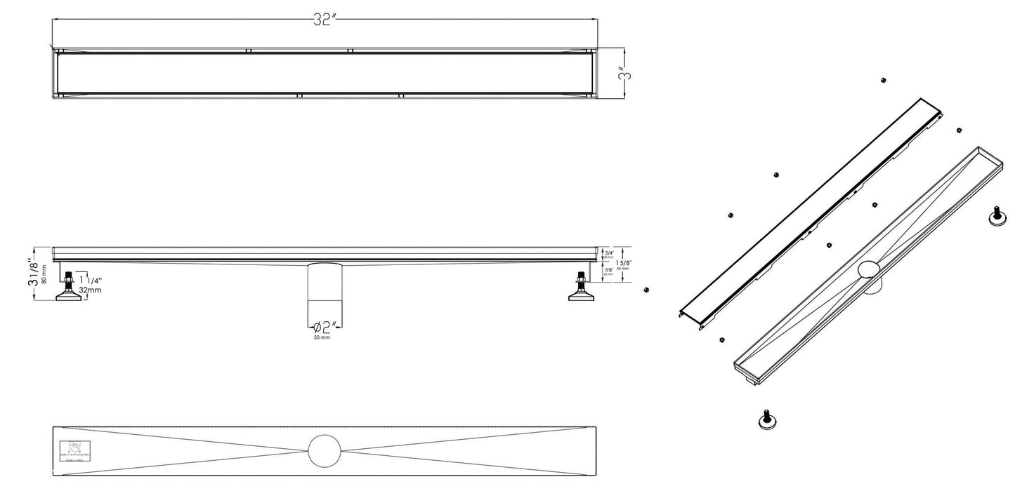 ALFI brand 32" Modern Polished Linear Shower Drain with Solid Cover
