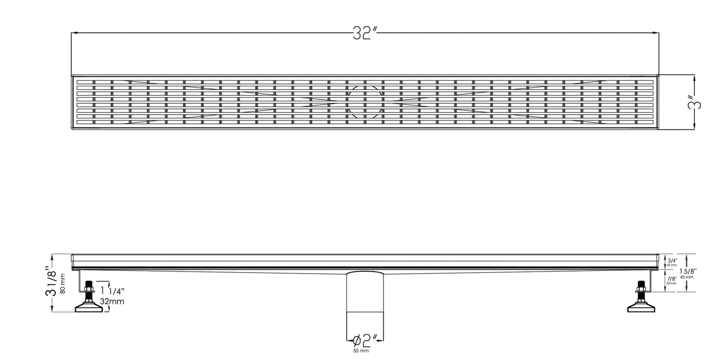 ALFI brand 32" Modern Stainless Steel Linear Shower Drain with Groove Lines