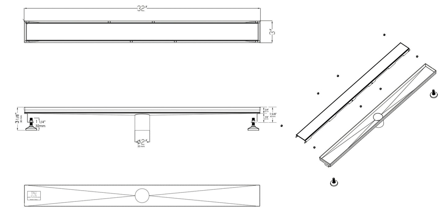 ALFI brand 36" Modern Polished Linear Shower Drain with Solid Cover