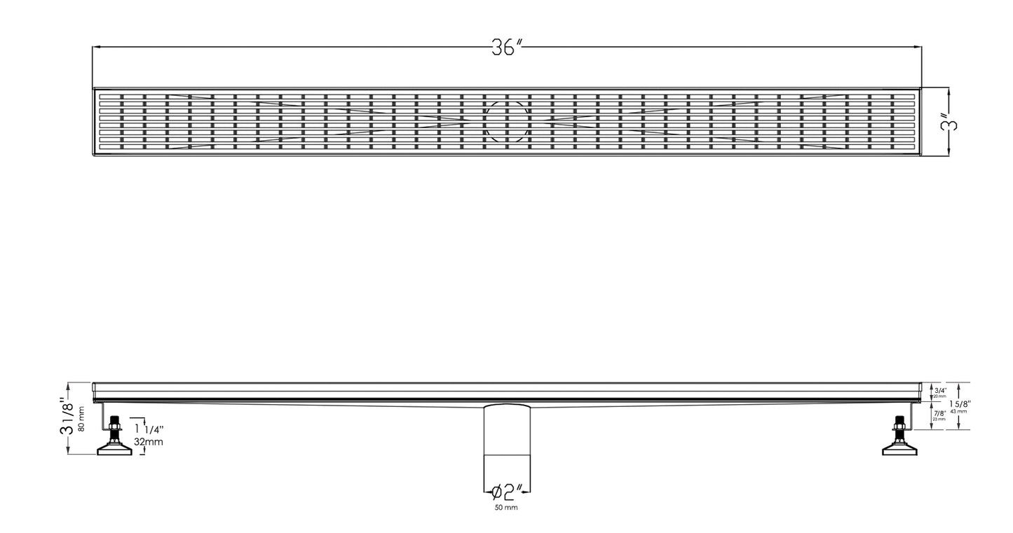 ALFI brand 36" Modern Stainless Steel Linear Shower Drain with Groove Lines
