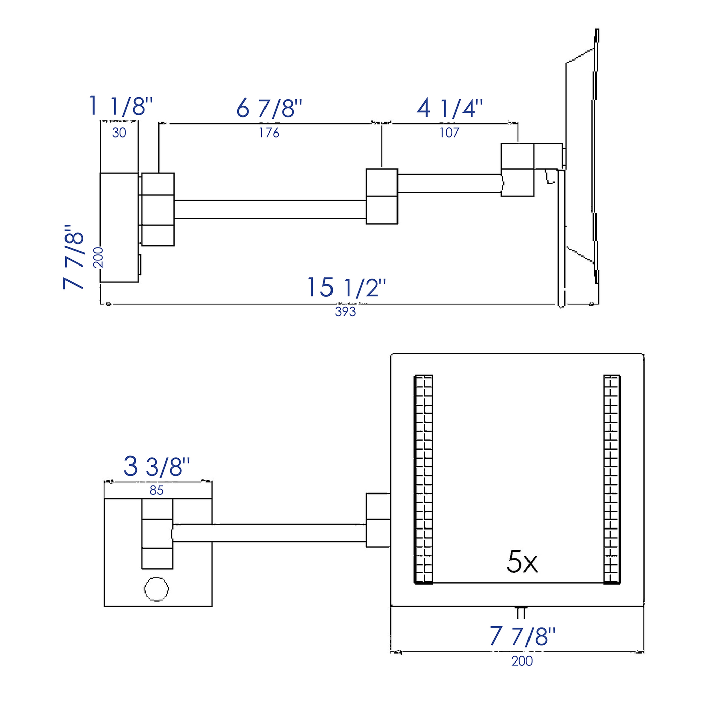 ALFI brand Brushed NickelÂ Wall Mount Square Cosmetic Mirror with Light