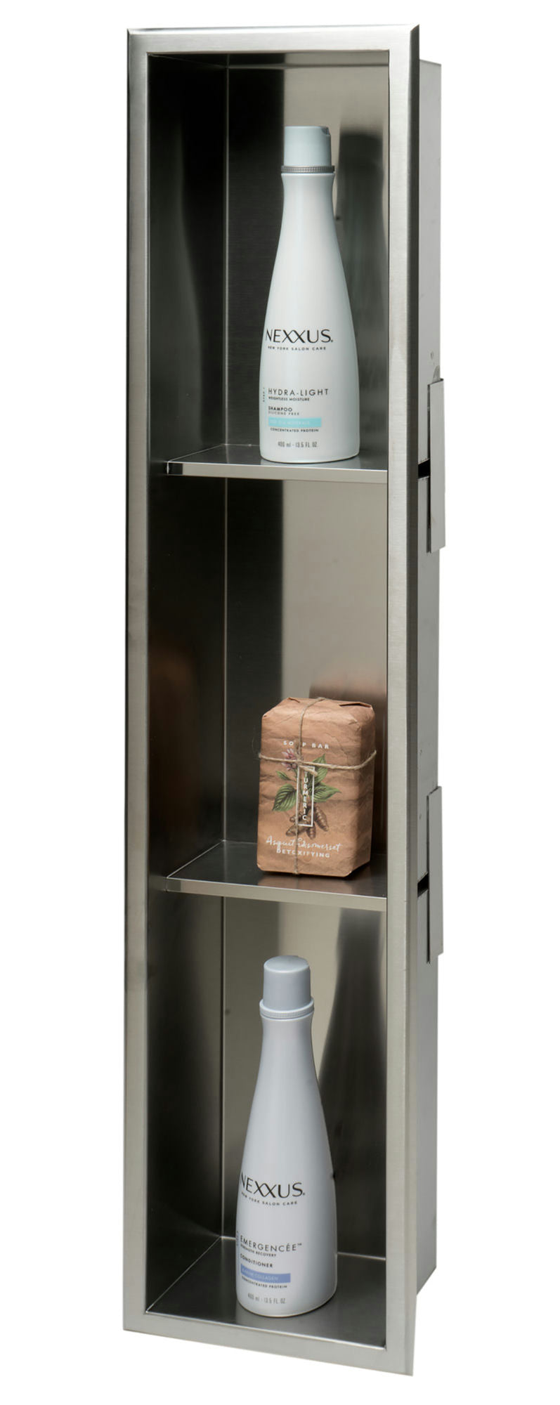 ALFI brand 8 x 36 Brushed Vertical Triple Shelf Bath Shower Niche