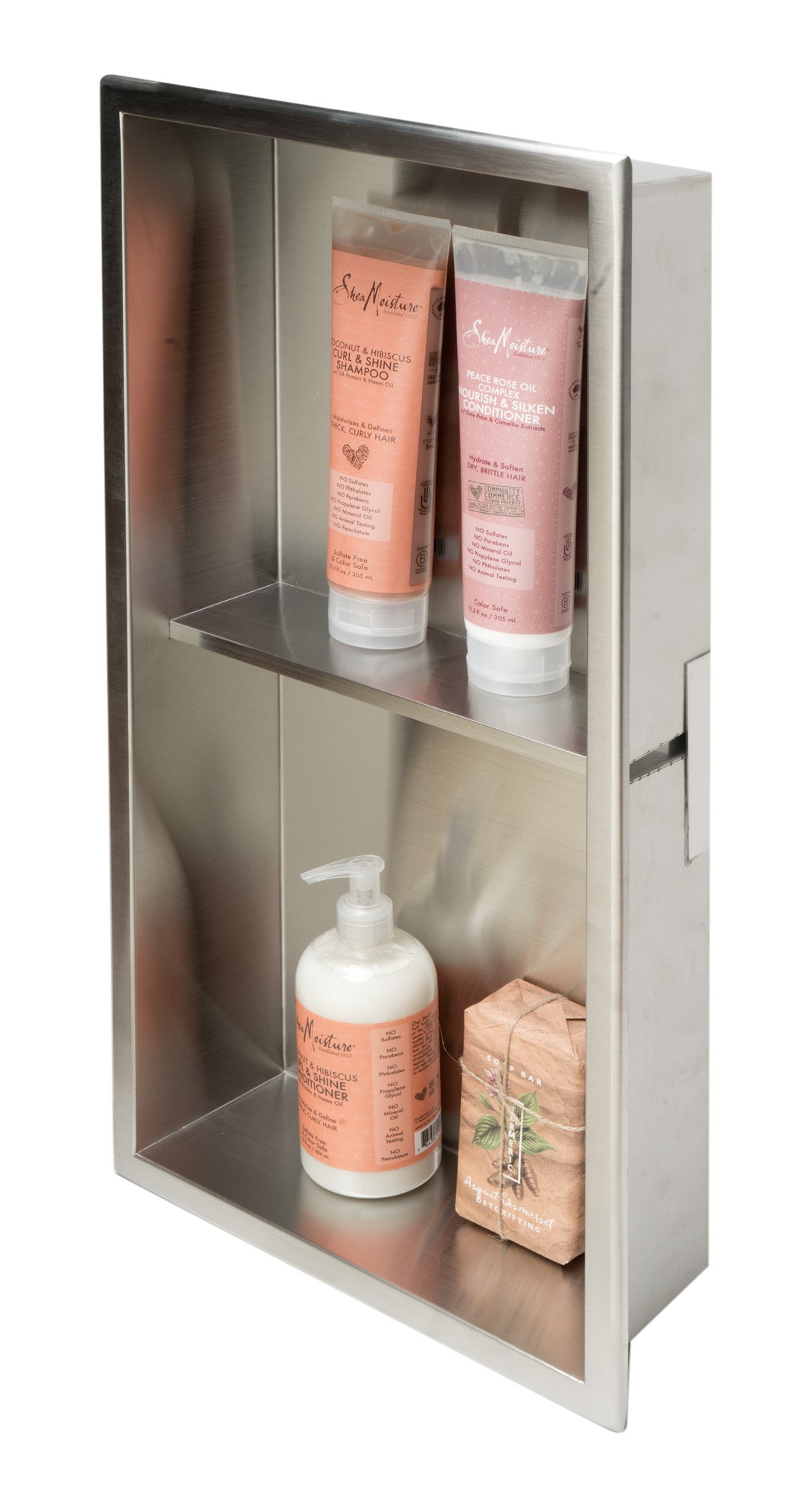 ALFI brand 12 x 24 Brushed Vertical Double Shelf Bath Shower Niche