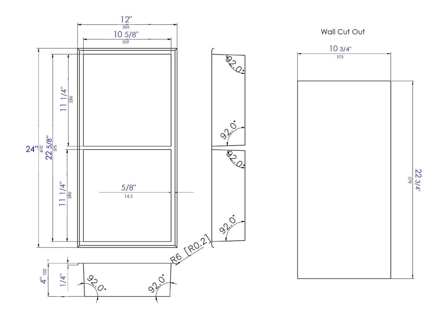 ALFI brand 12 x 24 Brushed Vertical Double Shelf Bath Shower Niche