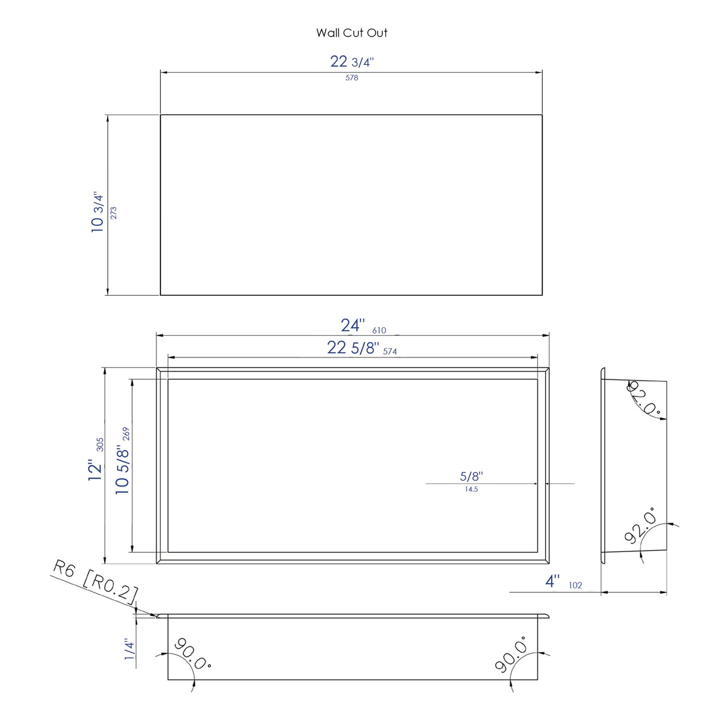 ALFI brand 24 x 12 Matte Horizontal Single Shelf Bath Shower Niche