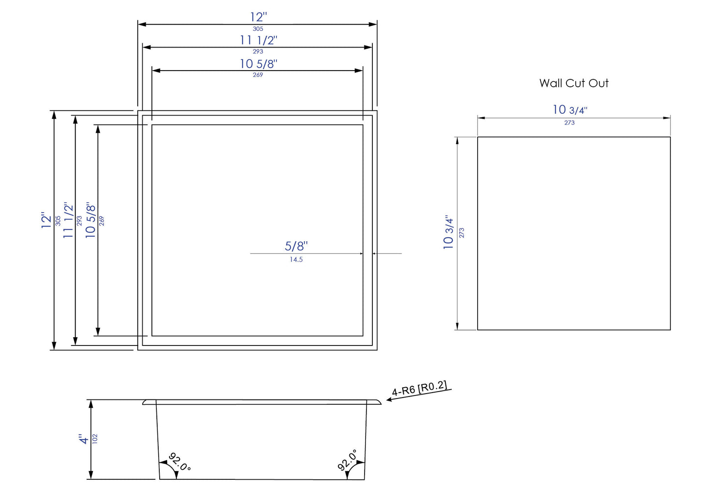 ALFI brand 12" x 12" Brushed Copper PVD Square Single Shelf Shower Niche