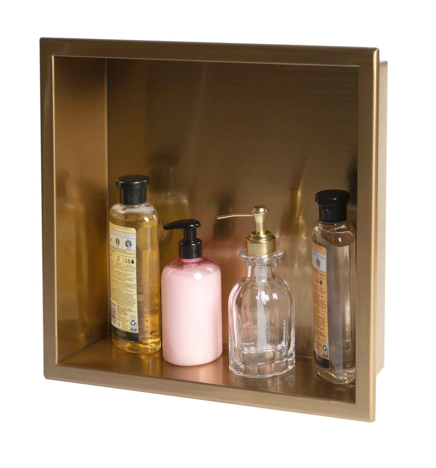ALFI brand 16" x 16" Brushed Gold PVD Steel Square Single Shelf Shower Niche