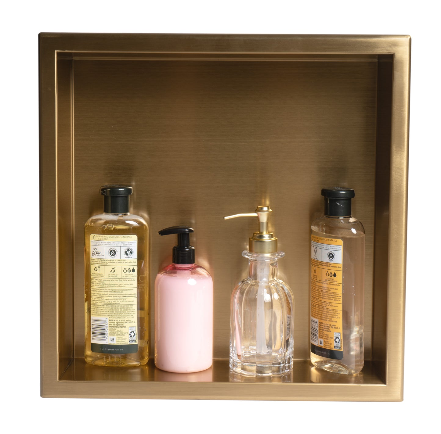 ALFI brand 16" x 16" Brushed Gold PVD Steel Square Single Shelf Shower Niche