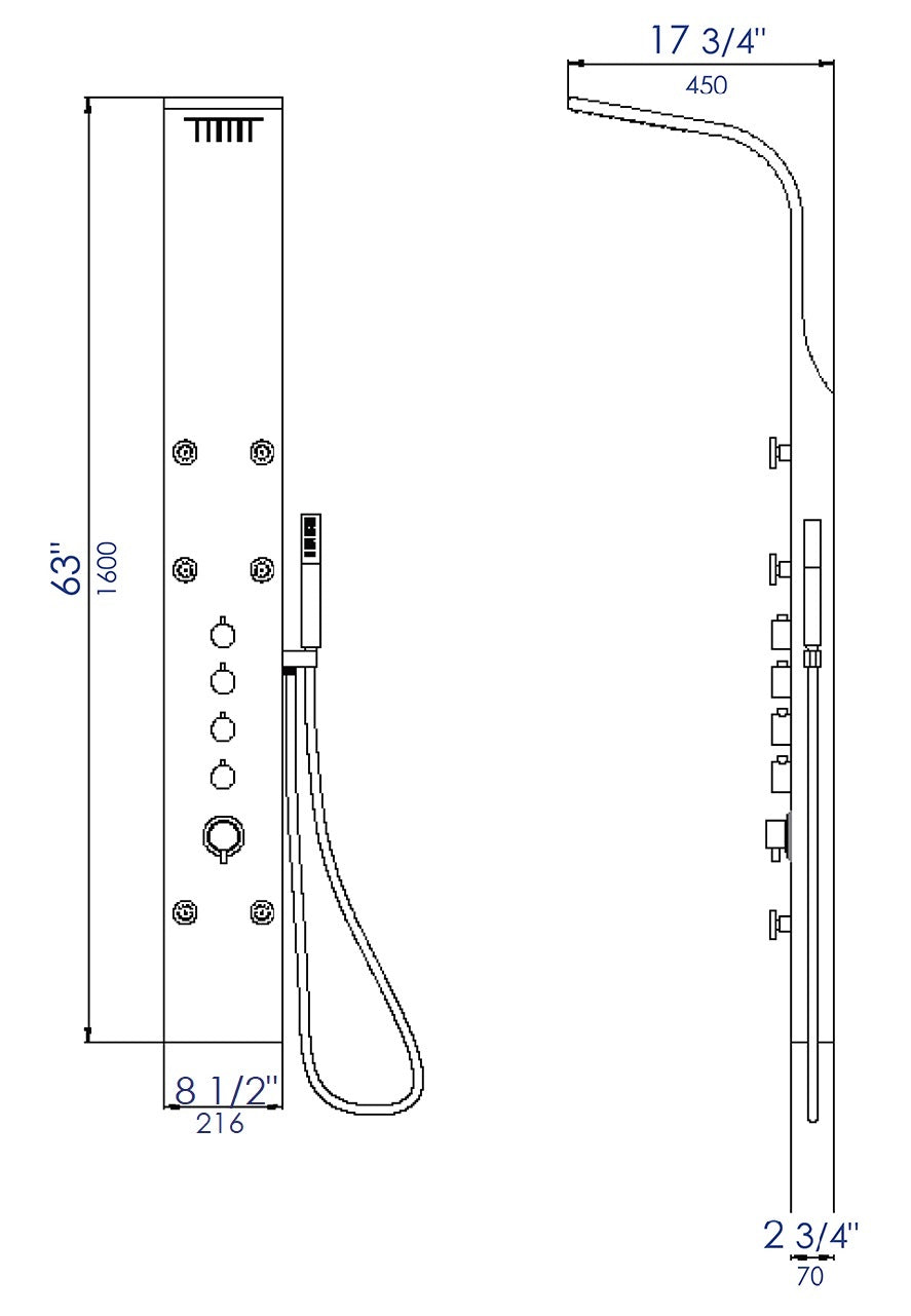 ALFI brand ABSP40 Stainless Steel Shower Panel with 6 Body Sprays
