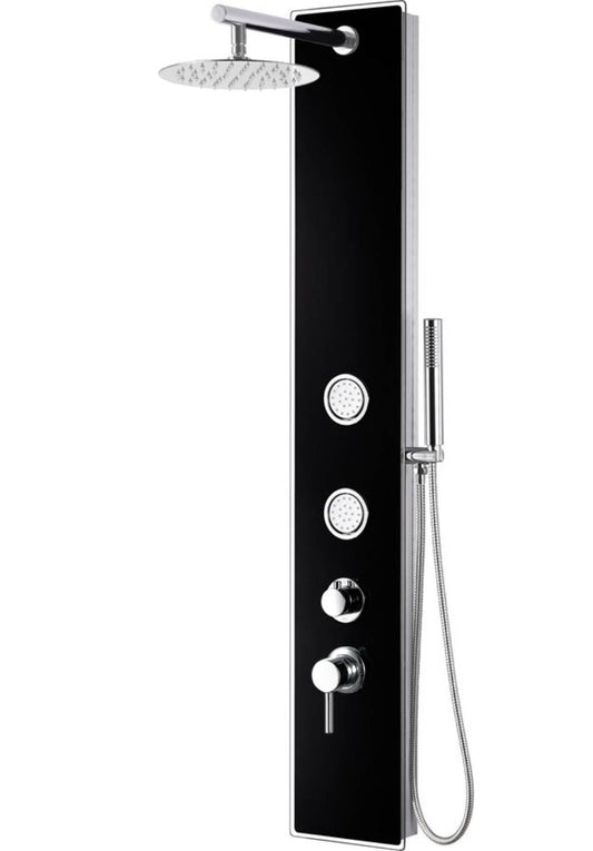 ALFI brand Black Glass Shower Panel with 2 Body Sprays and Rain Shower Head