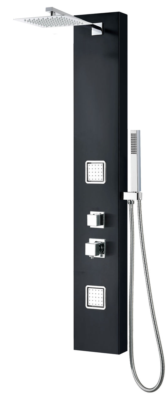 ALFI brand Black Aluminum Shower Panel with 2 Body Sprays and Rain Shower Head