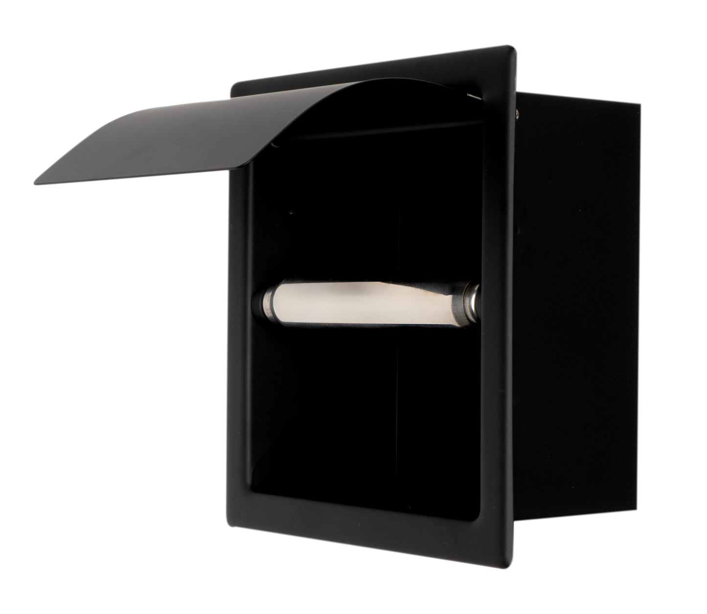 ALFI brand Black Matte Stainless Steel Recessed Toilet Paper Holder with Cover