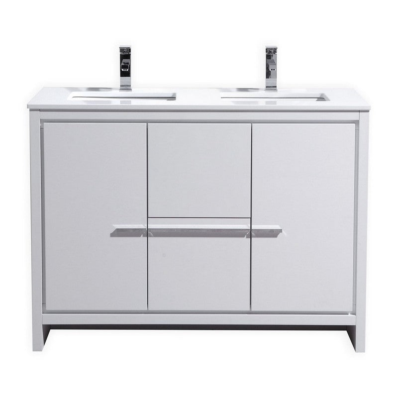 48" Double Sink High Gloss White Modern Bathroom VanityWhite Quartz Counter-Top