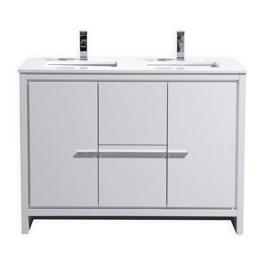 48" Double Sink High Gloss White Modern Bathroom VanityWhite Quartz Counter-Top