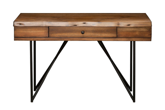 Alpine Furniture Live Edge 1 Drawer Writing Desk, Light Walnut
