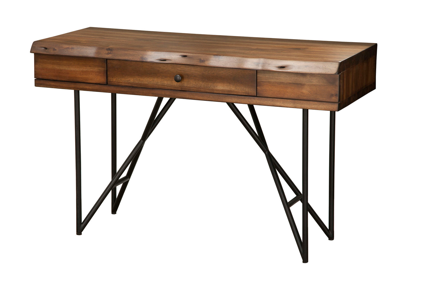 Alpine Furniture Live Edge 1 Drawer Writing Desk, Light Walnut