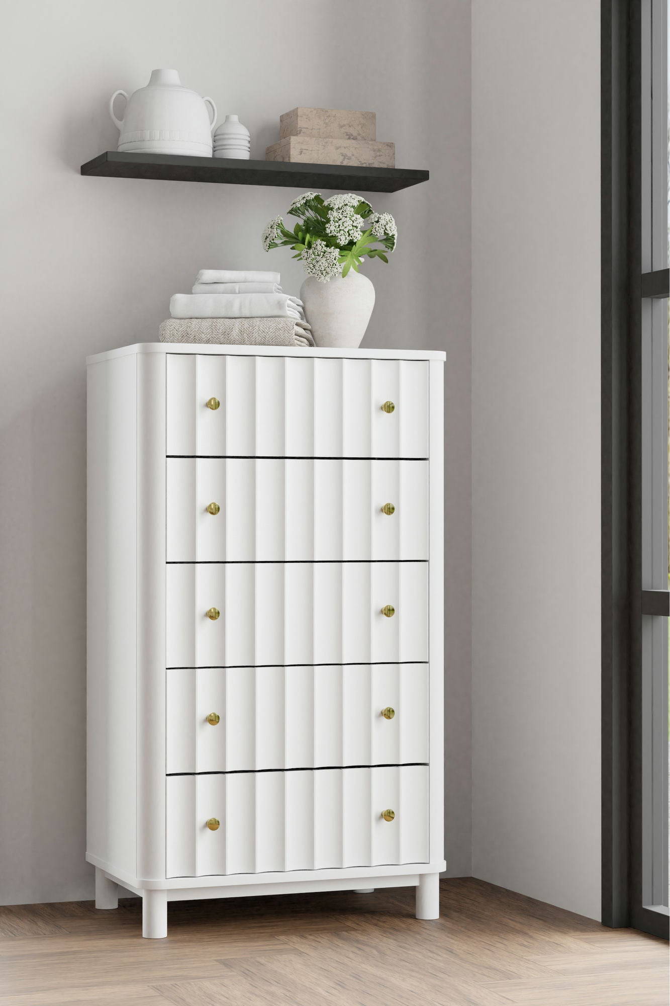 Alpine Furniture Stapleton 5 Drawer Chest, White