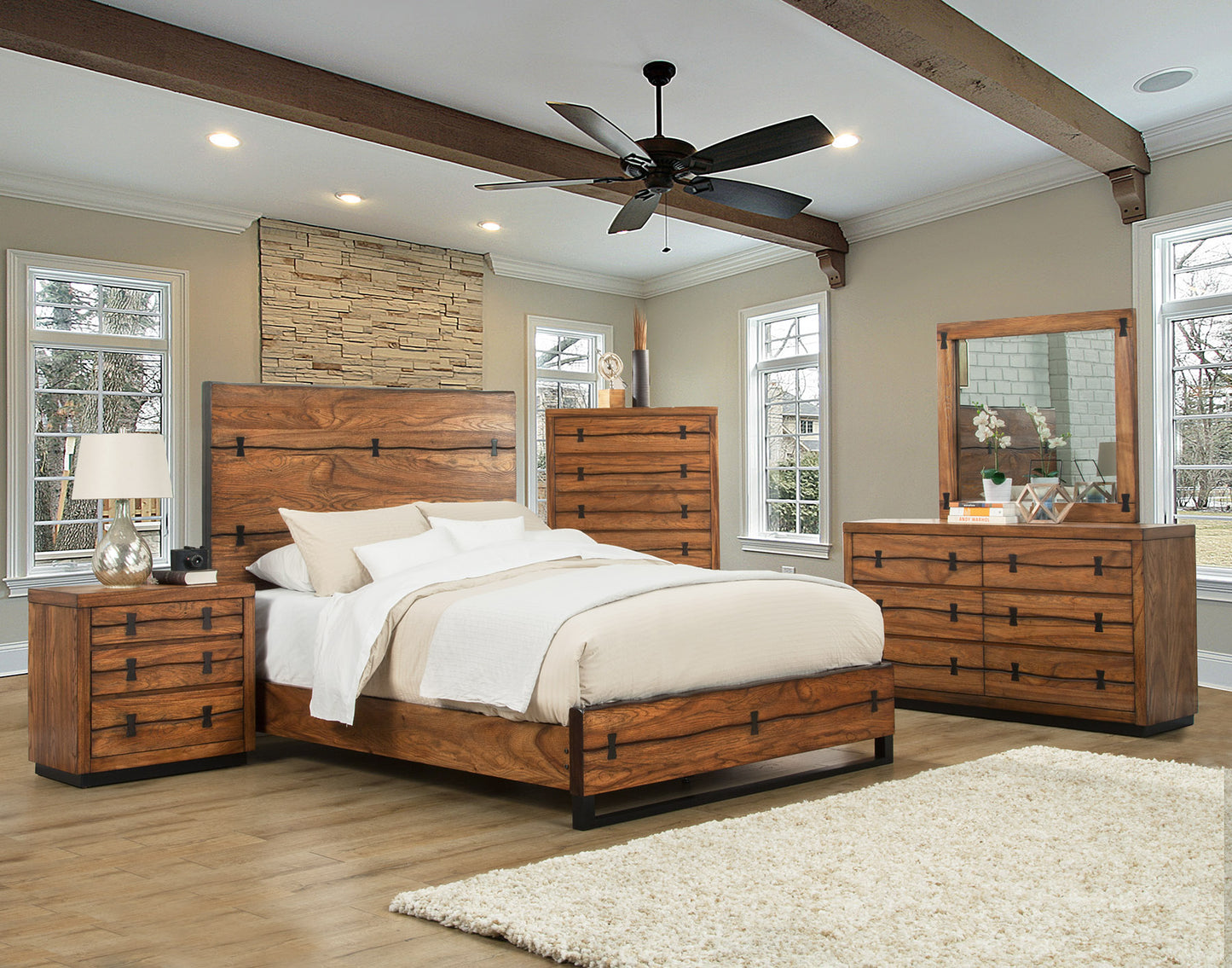 Alpine Furniture Live Edge Full Size Panel Bed, Tobacco