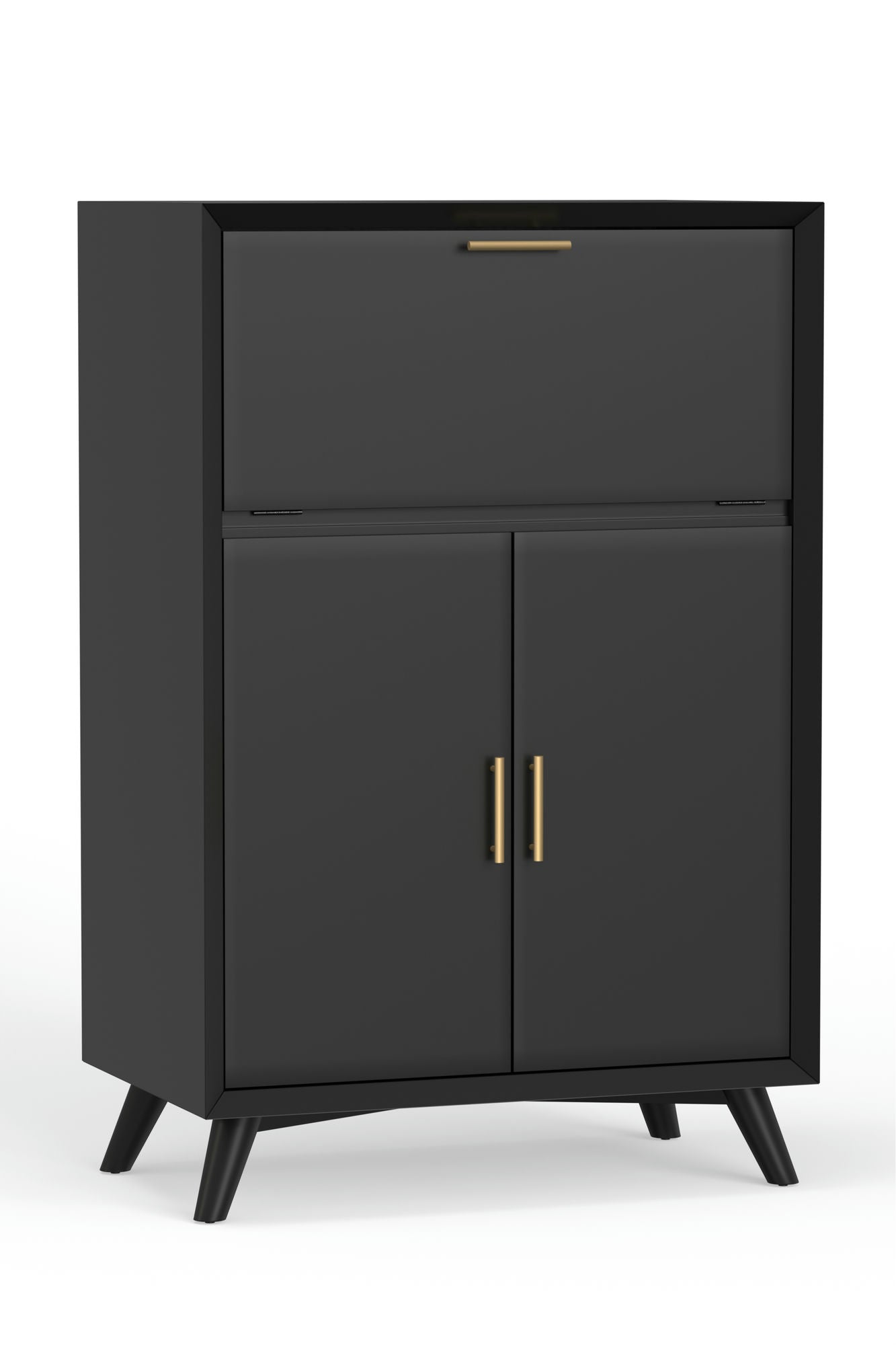 Alpine Furniture Flynn Large Bar Cabinet with Drop Down Tray, Black