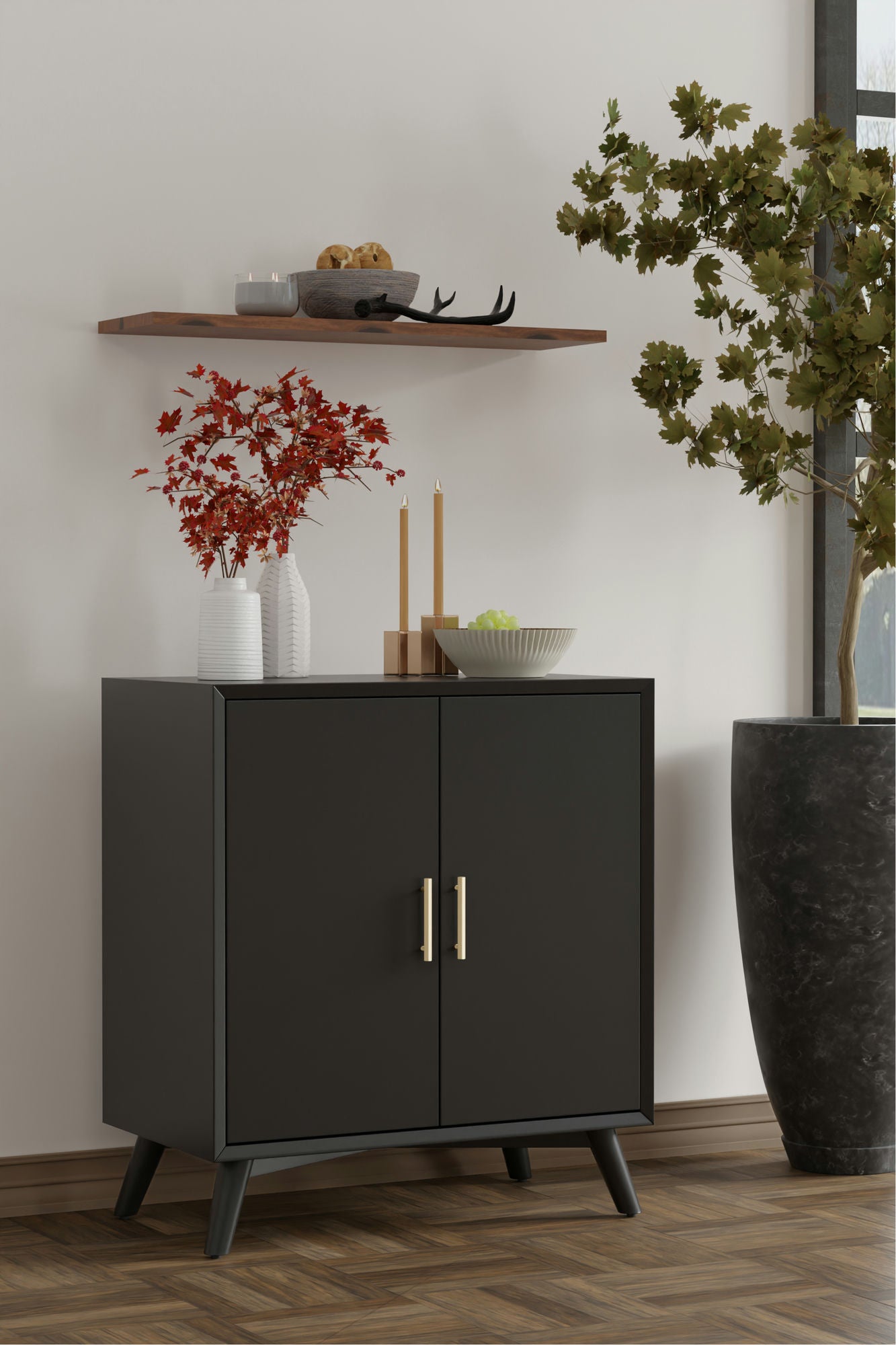 Alpine Furniture Flynn Small Bar Cabinet, Black