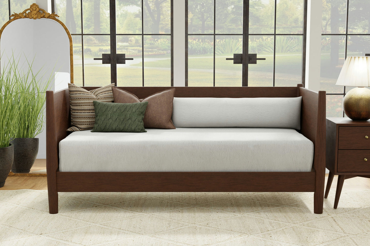 Alpine Furniture Flynn Mid Century Modern Twin Size Day Bed, Walnut