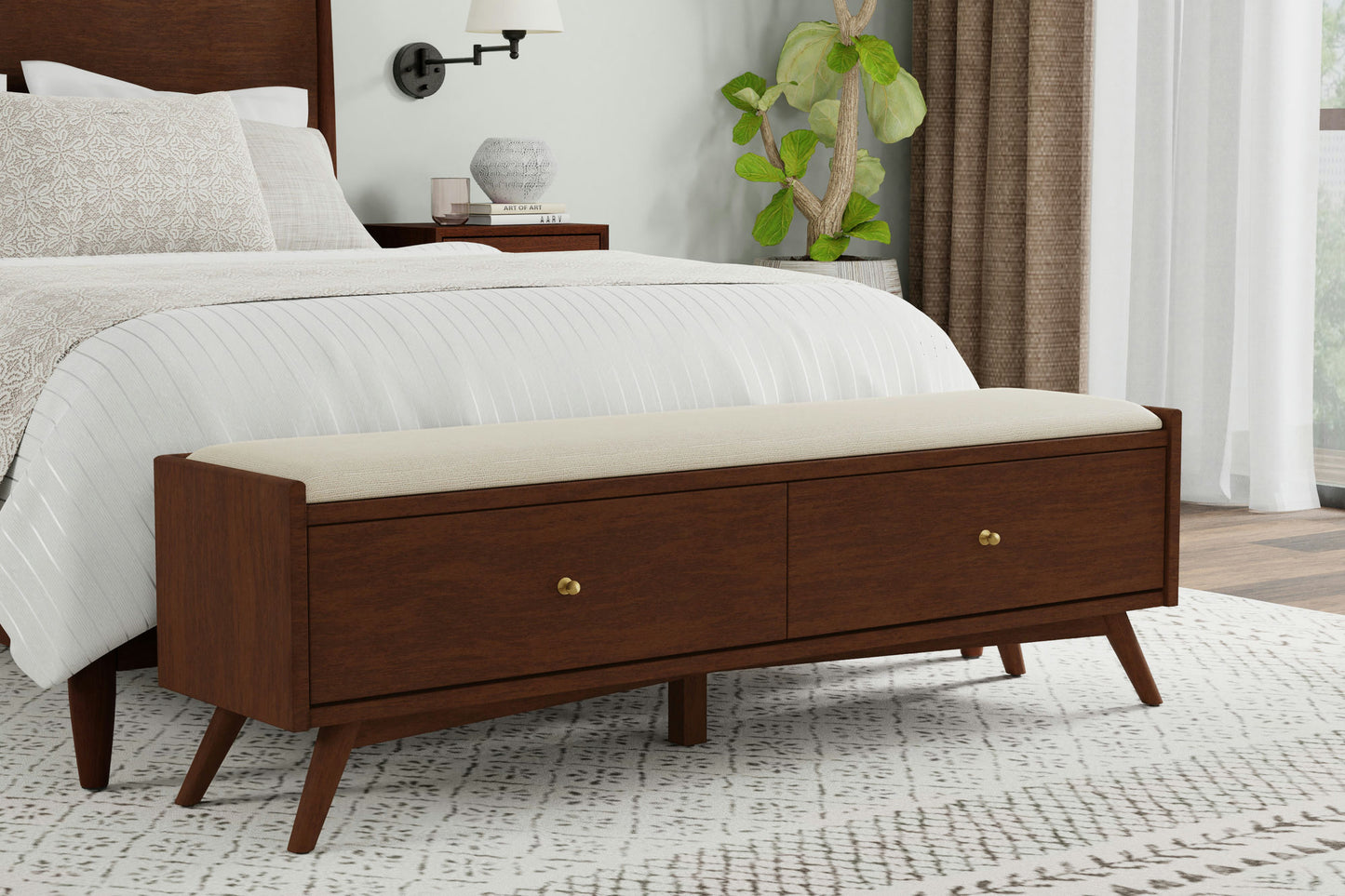 Alpine Furniture Flynn Bench, Walnut