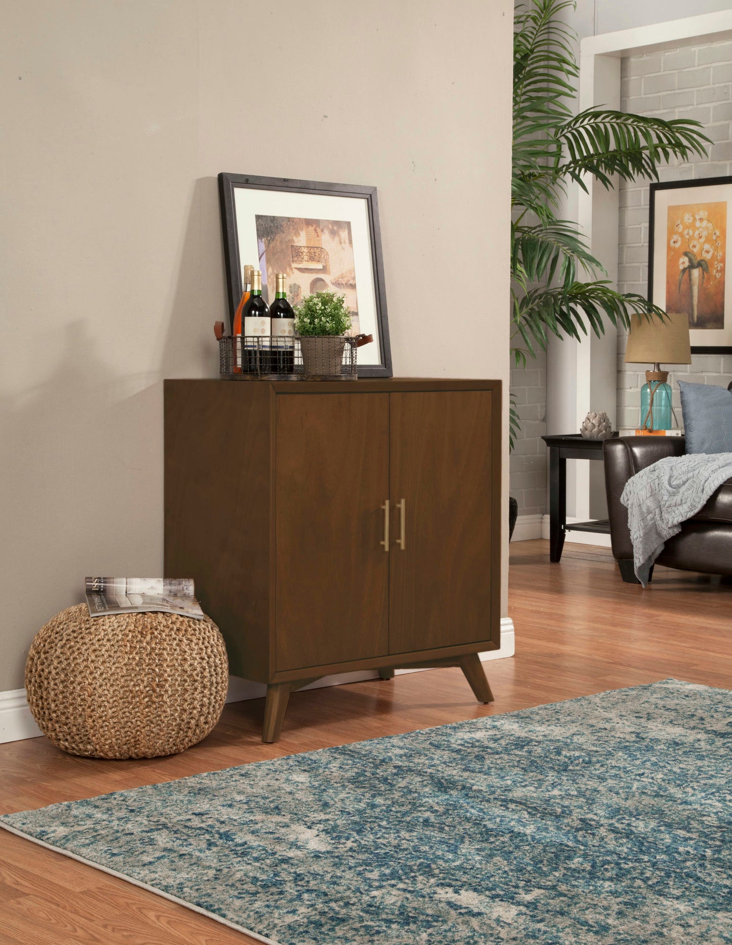 Alpine Furniture Flynn Small Bar Cabinet, Walnut