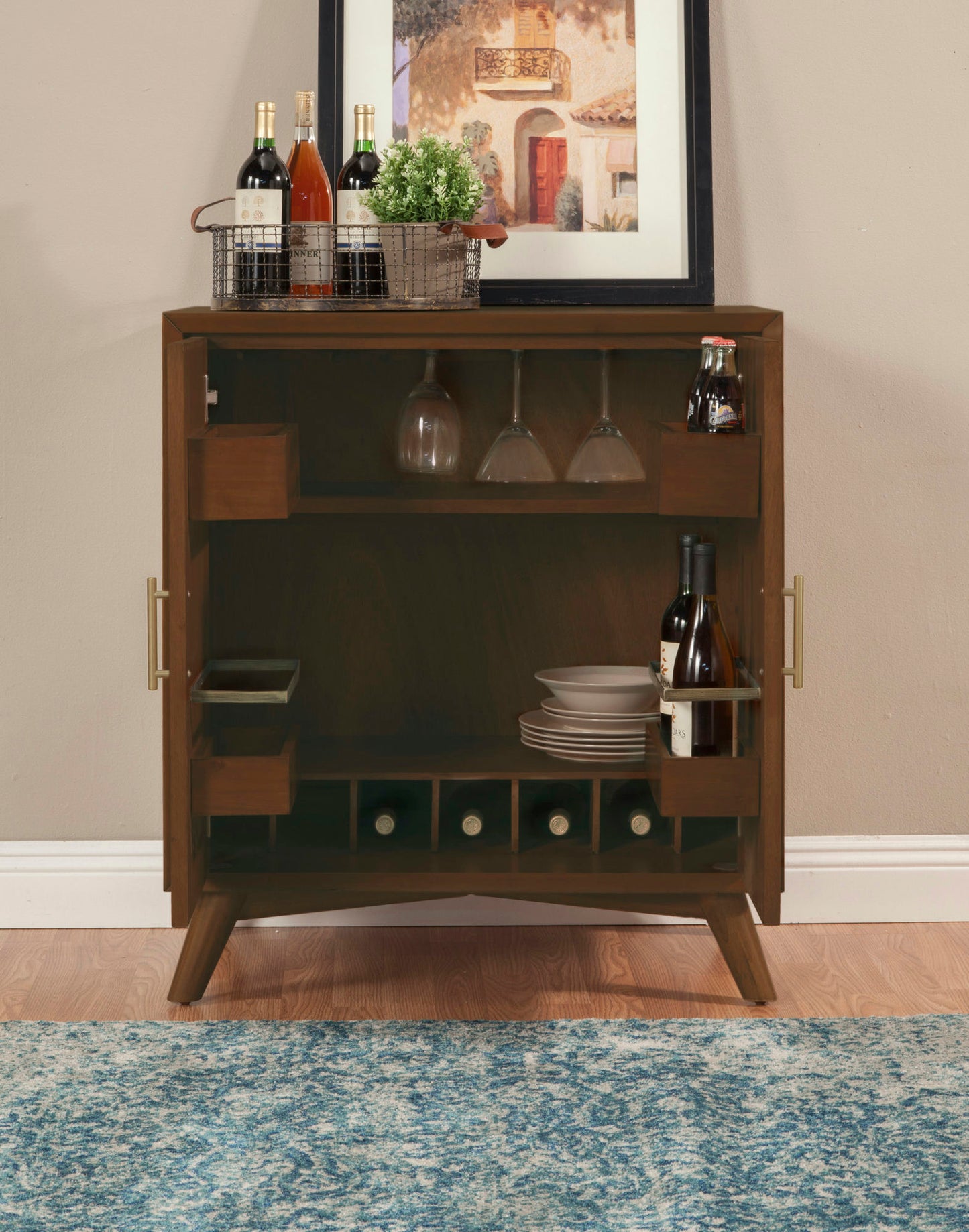 Alpine Furniture Flynn Small Bar Cabinet, Walnut