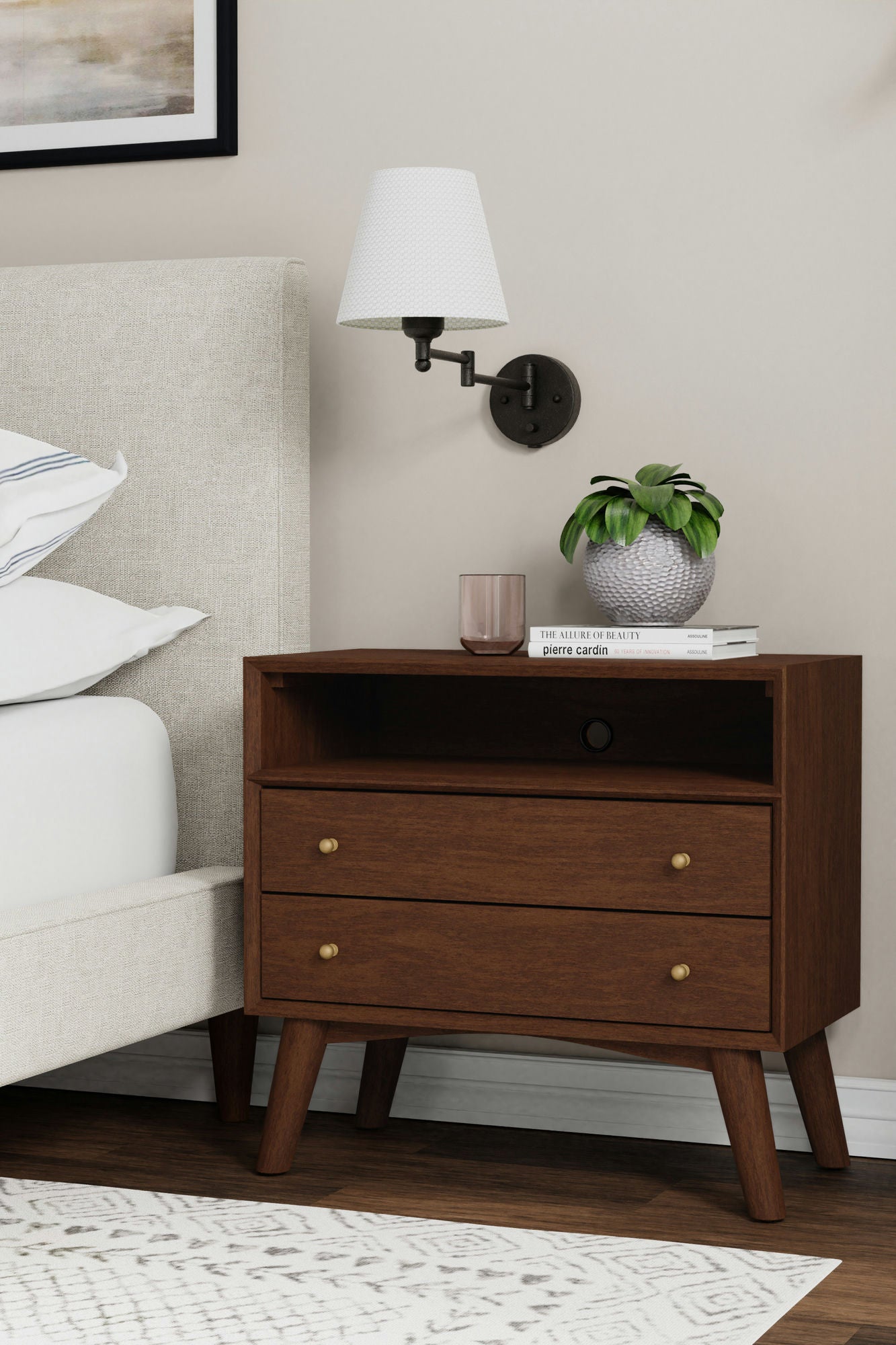 Alpine Furniture Flynn Large Nightstand, Walnut