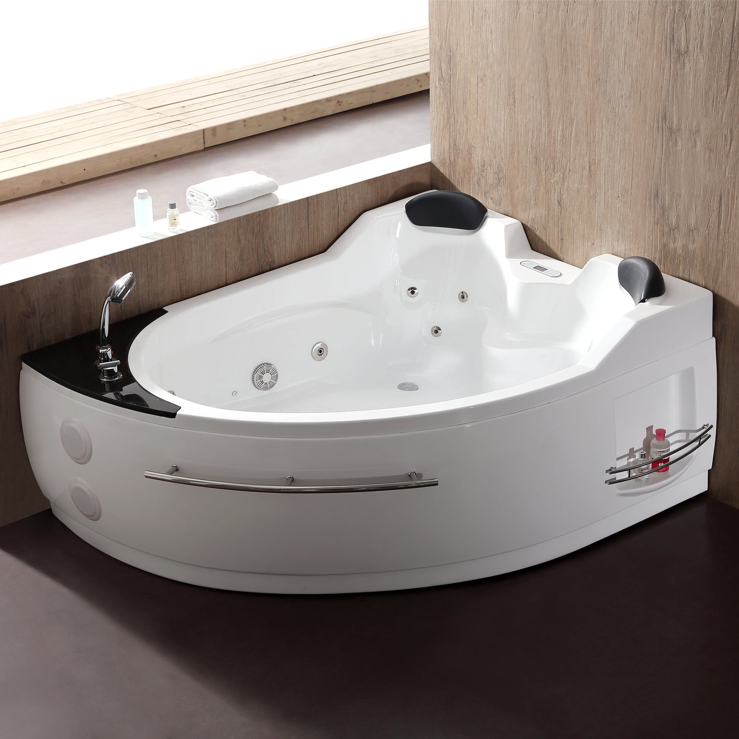 EAGO 5.5 ft Right Drain Corner Acrylic White Whirlpool Bathtub for Two