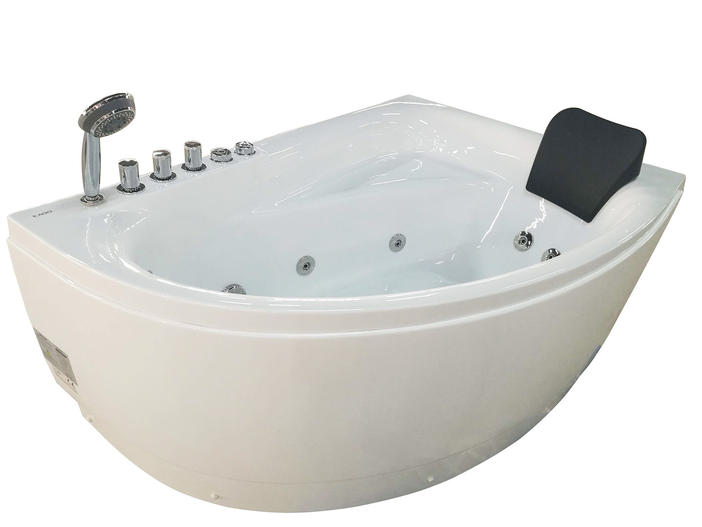 EAGO 5' Single Person Corner White Acrylic Whirlpool Bath Tub - Drain on Left