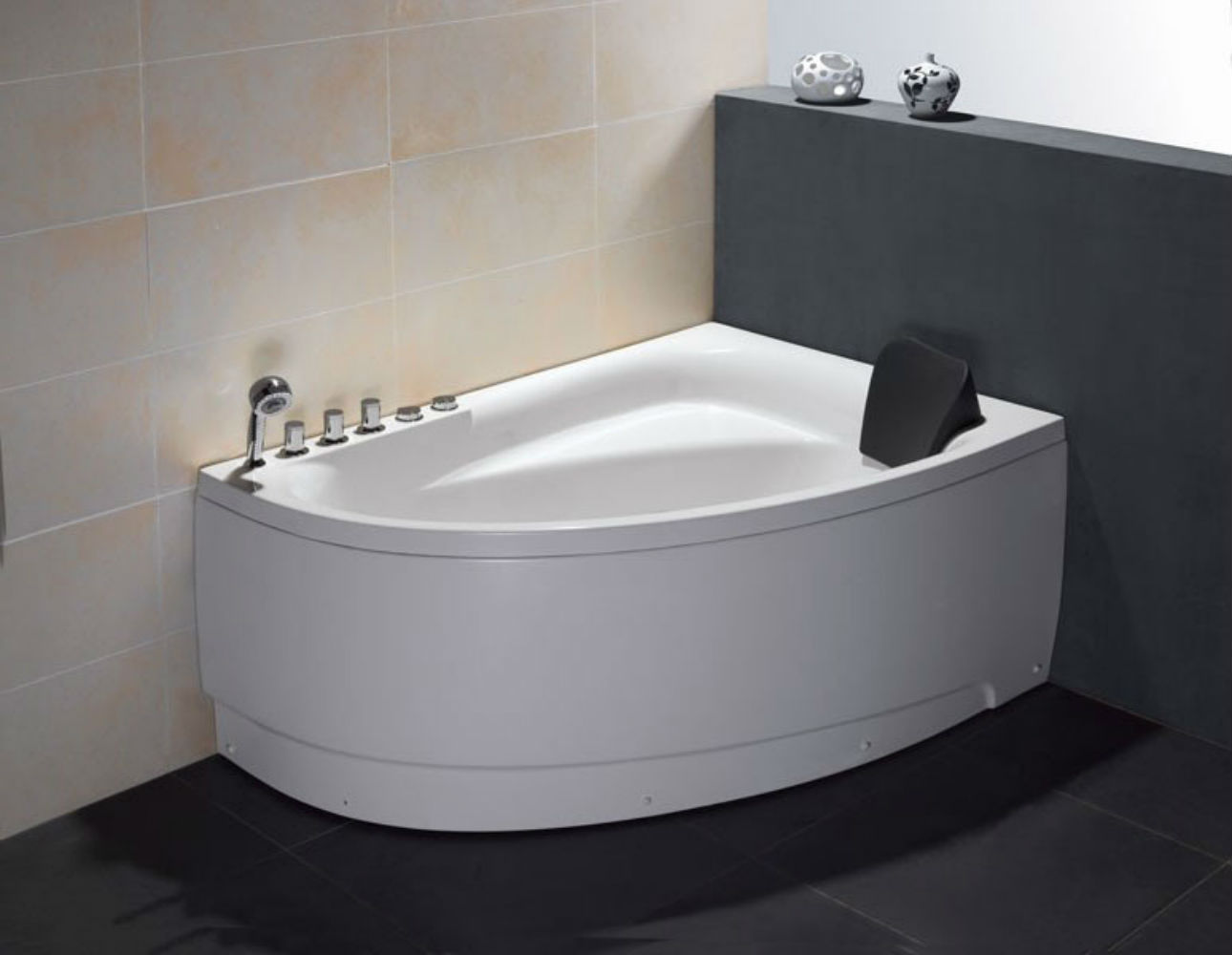 EAGO 5' Single Person Corner White Acrylic Whirlpool Bath Tub - Drain on Left