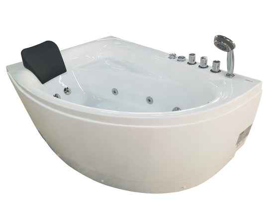 EAGO 5' Single Person Corner White Acrylic Whirlpool Bath Tub - Drain on Right