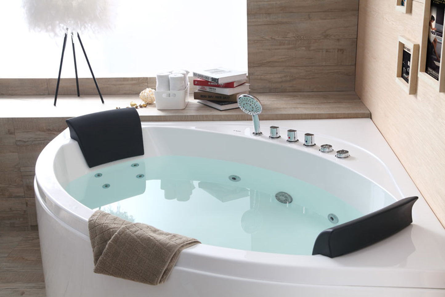 EAGO 5' Rounded Modern Double Seat Corner Whirlpool Bath Tub with Fixtures