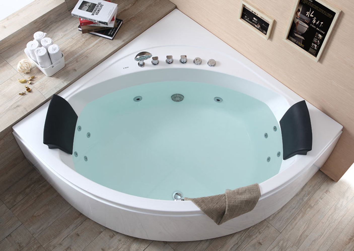 EAGO 5' Rounded Modern Double Seat Corner Whirlpool Bath Tub with Fixtures