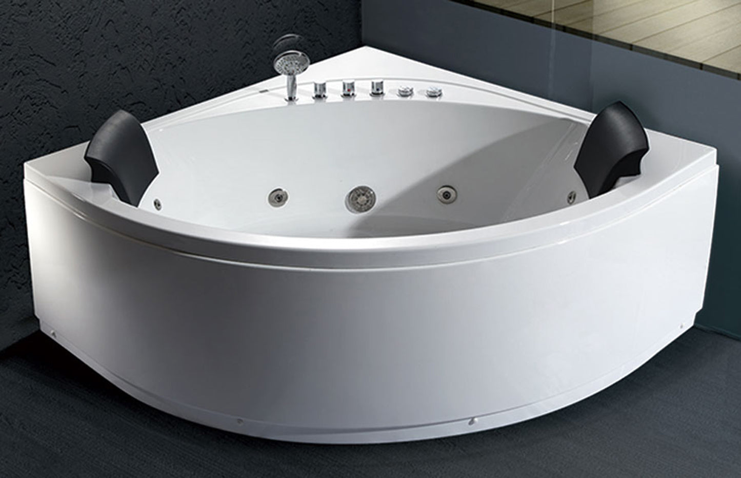 EAGO 5' Rounded Modern Double Seat Corner Whirlpool Bath Tub with Fixtures