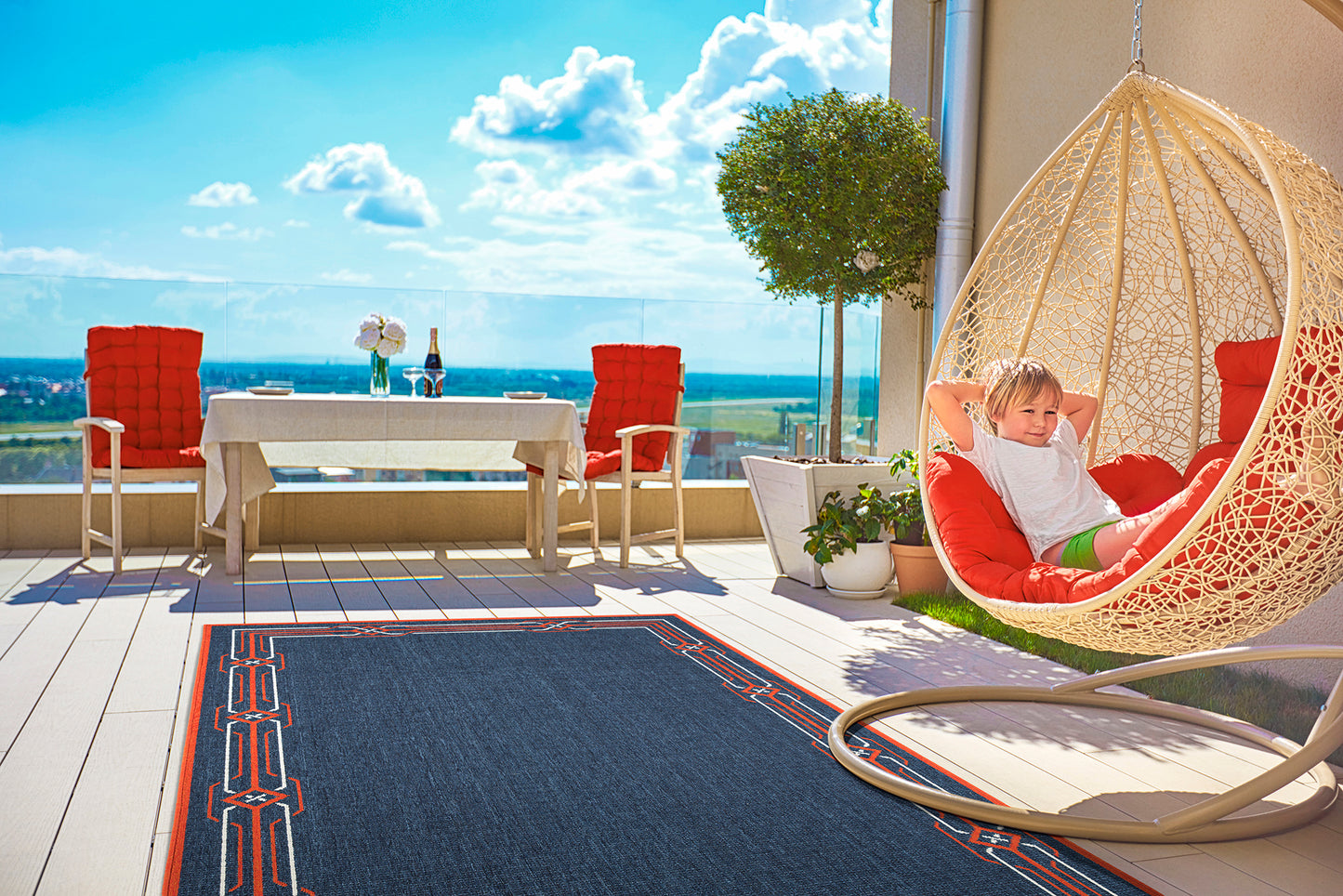 Kaleen Amalie Collection Navy Tangerine Area Rug 5' x 7'6"