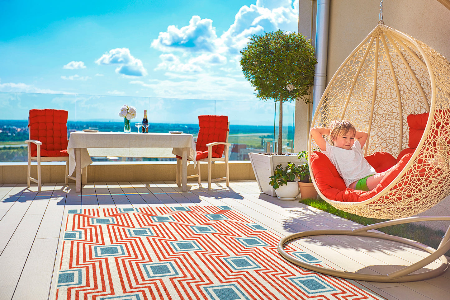 Kaleen Amalie Collection Tangerine LtBlue Area Rug 5' x 7'6"