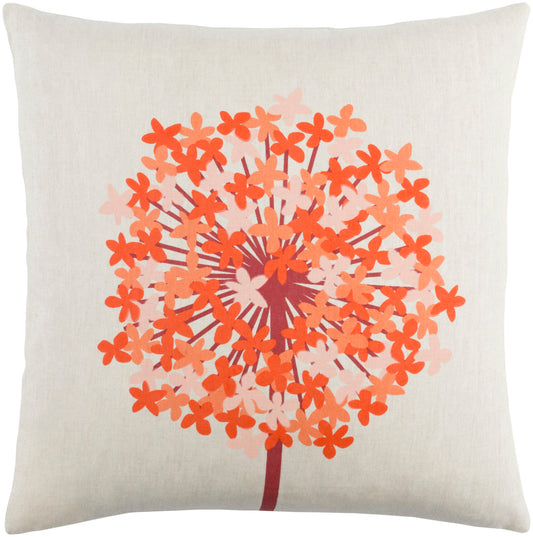 Surya Agapanthus Coral Pillow Shell With Down Insert 22"H X 22"W