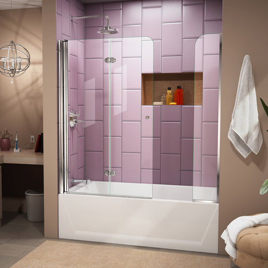 Aqua Fold 56-60 in. W x 58 in. H Frameless Bi-Fold Tub Door with Extender Panel in Chrome