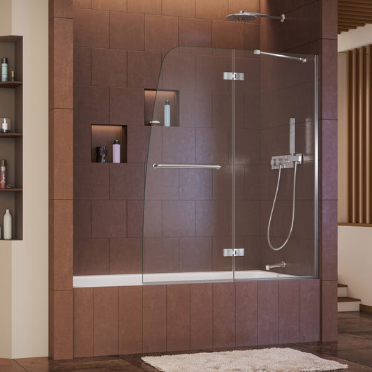 Aqua Ultra 48 in. W x 58 in. H Frameless Hinged Tub Door in Chrome
