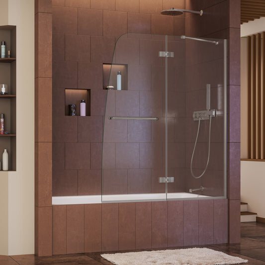 Aqua Ultra 48 in. W x 58 in. H Frameless Hinged Tub Door in Brushed Nickel