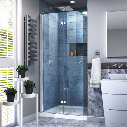 Aqua Fold 29 1/2 in. W x 72 in. H Frameless Bi-Fold Shower Door in Chrome