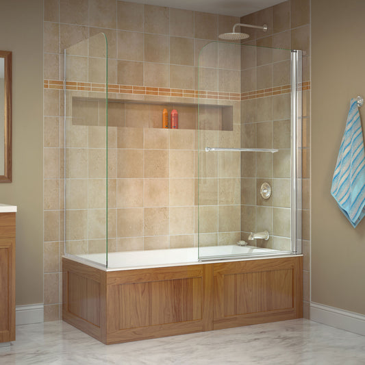 Aqua Swing 56-60 in. W x 30 in. D x 58 in. H Frameless Tub Door with Return Panel in Chrome
