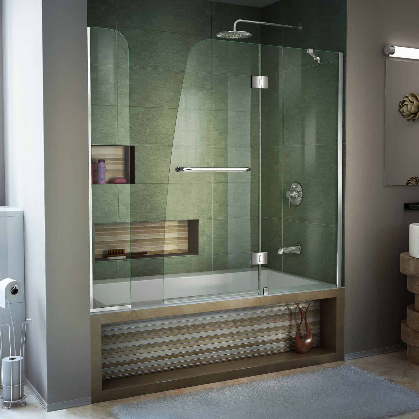 Aqua 56-60 in. W x 58 in. H Frameless Hinged Tub Door with Extender Panel in Chrome