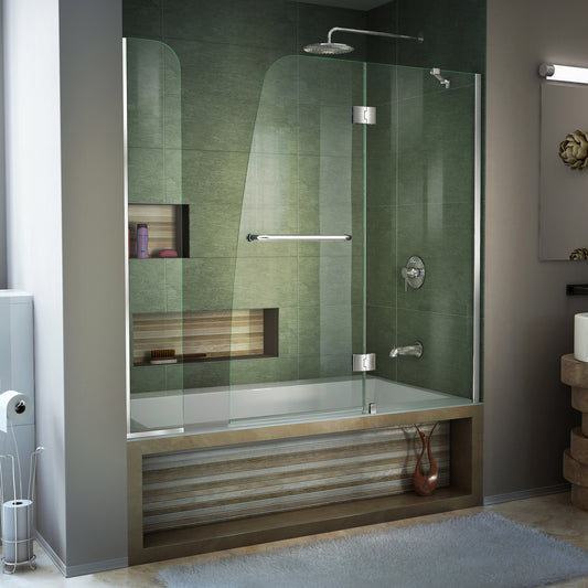 Aqua 56-60 in. W x 58 in. H Frameless Hinged Tub Door with Extender Panel in Chrome