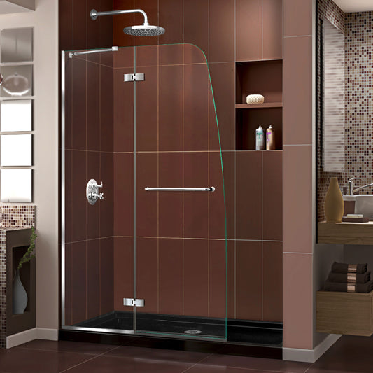 Aqua Ultra 34 in. D x 60 in. W x 74 3/4 in. H Frameless Shower Door in Chrome and Center Drain Black Base Kit
