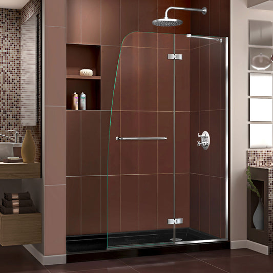 Aqua Ultra 32 in. D x 60 in. W x 74 3/4 in. H Frameless Shower Door in Chrome and Right Drain Black Base Kit